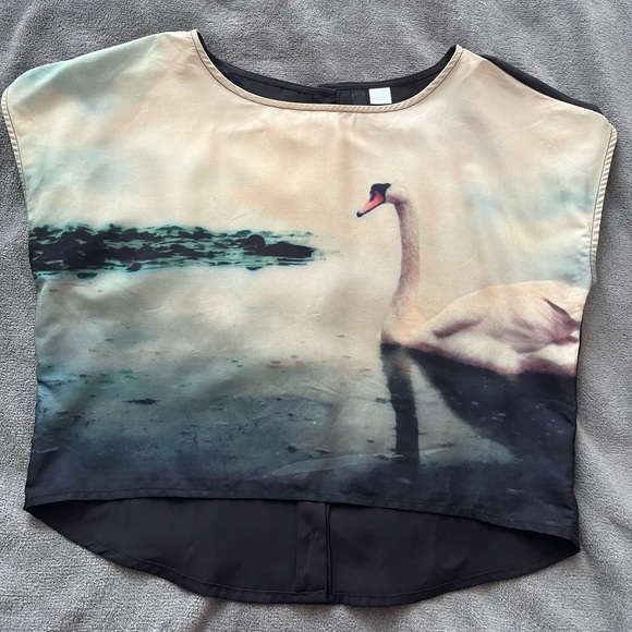 Box cut | cropped | button back | swan print shirt - Picture 3 of 5